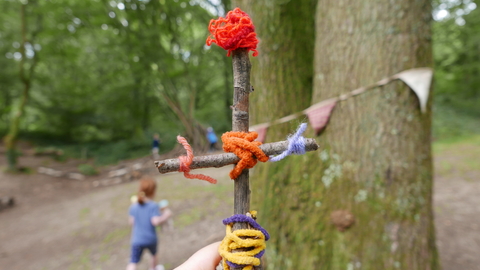 Stick man at Forest school for families at Swanwick Lakes