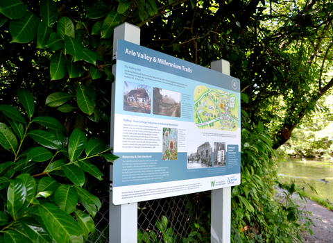 Interpretation board by the Arle © Hampshire & Isle of Wight Wildlife Trust